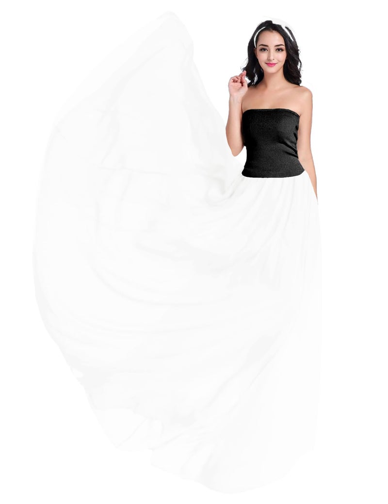 v28 Womens Maxi Midi White Flowy Long Black Summer Plus Size Sheer Chiffon Skirt(2XL,White) - Image 2